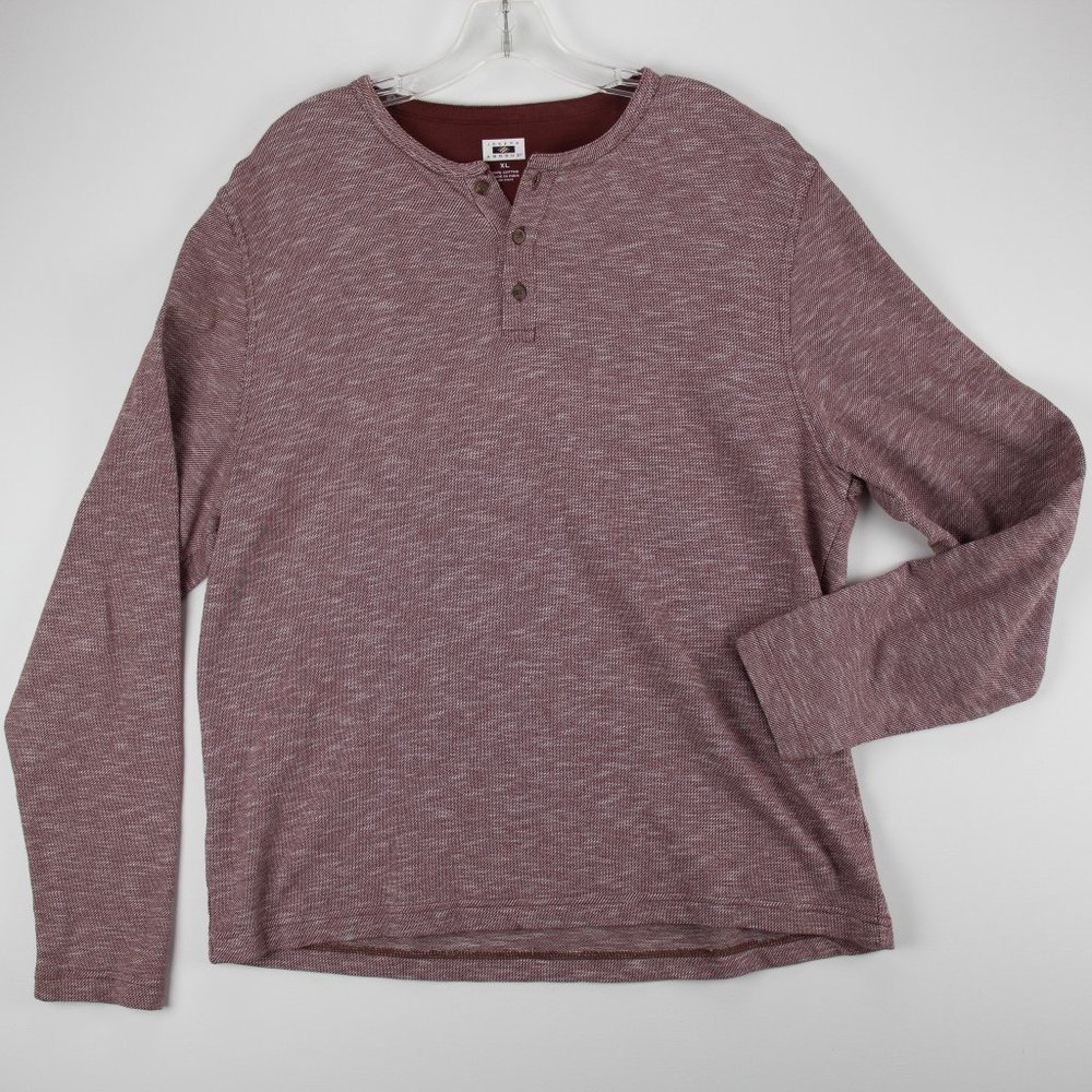 Joseph Abboud XL Mens 3-Button Henley Long Sleeve Dark Red White Pattern Cotton